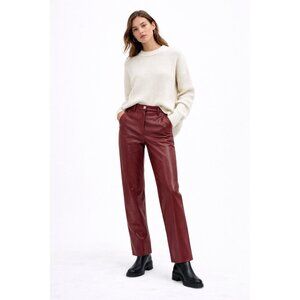 WILFRED ARITZIA melina vegan faux leather pants straight spiced burgundy 8